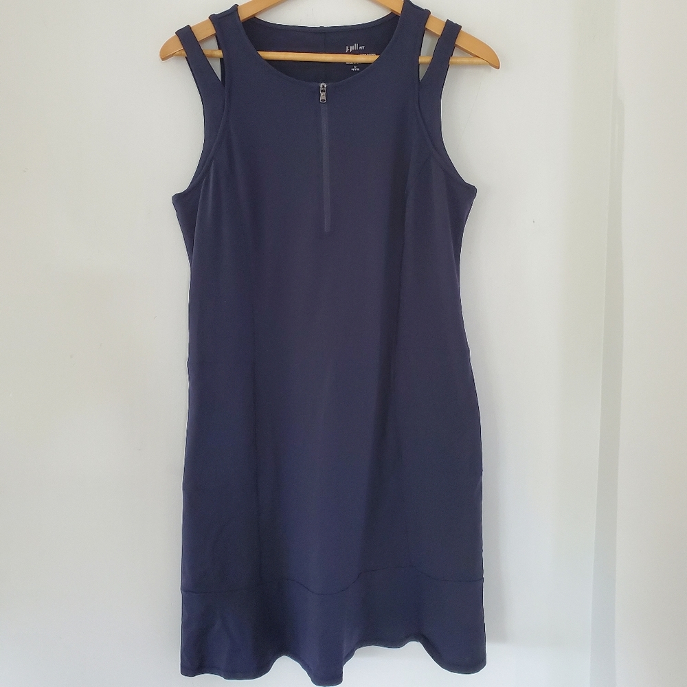 J. JILL FIT sz MP Sleeveless Knit Sport Dress Navy Blue Nylon Spandex Athleisure - Picture 1 of 13